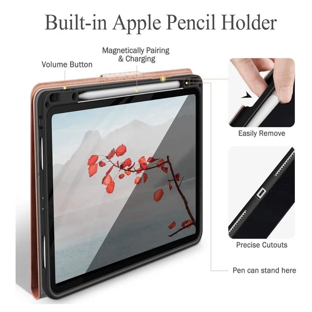 Pink iPad Pro 12.9 Folio Case 6th 5th 4th 3rd Gen Pencil Holder Auto Wake Cover